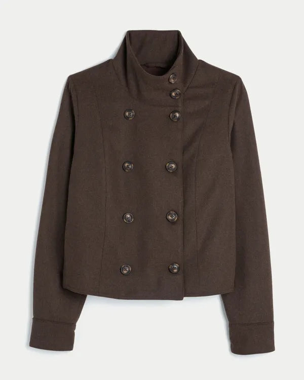 Faux Wool Funnel Neck Jacket