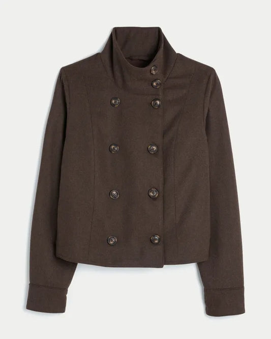 Faux Wool Funnel Neck Jacket