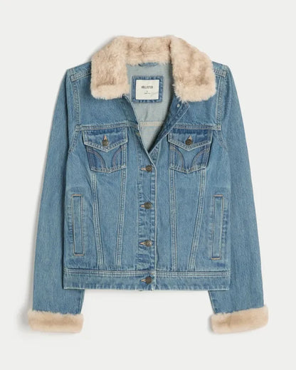 Faux Fur Trim Denim Jacket