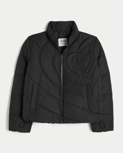 Quilted Heart Zip-Up Puffer Jacket
