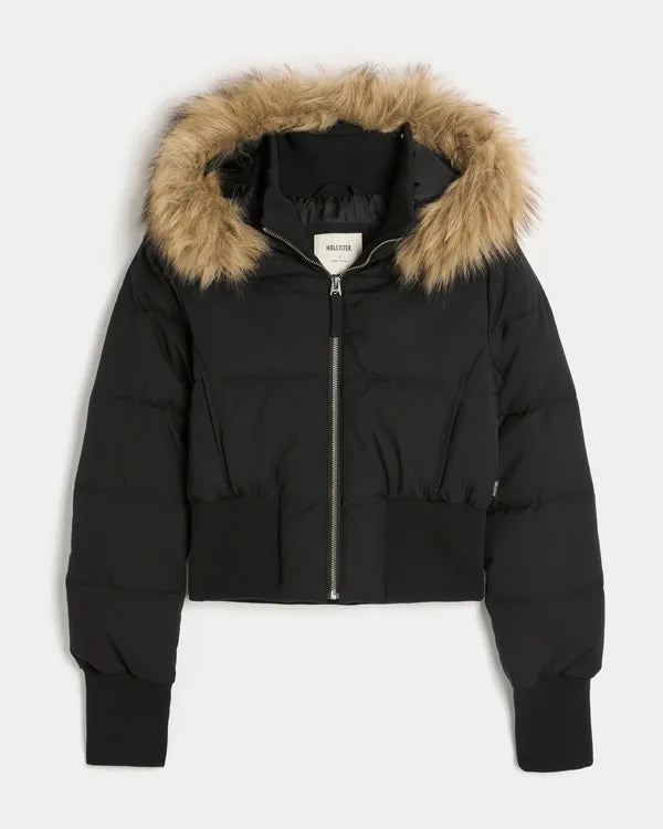 Hollister Peyton Faux Fur Trim Puffer Jacket