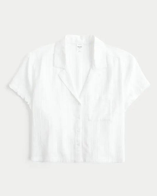 Short-Sleeve Textural Ruffle Shirt