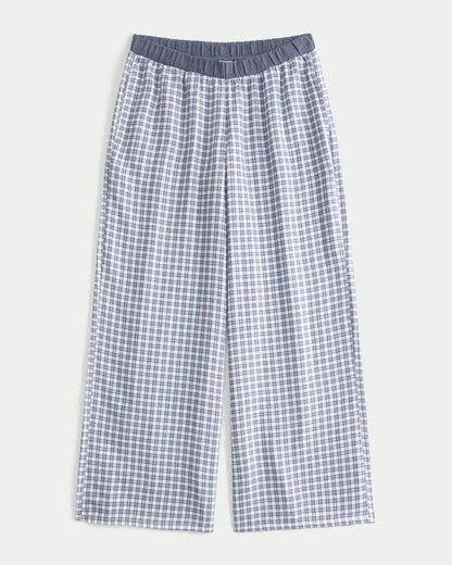 Contrast Waist Baggy Flannel Pants