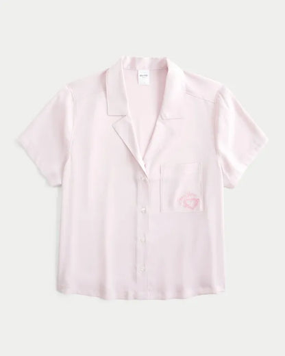 Love You Graphic Button Front Top