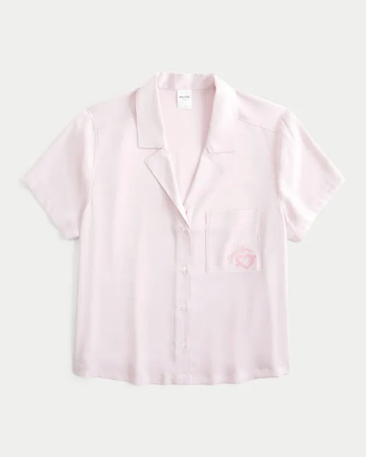 Love You Graphic Button Front Top