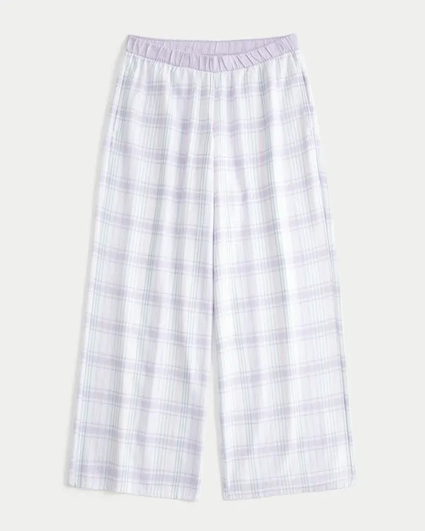 Contrast Waist Baggy Flannel Pants
