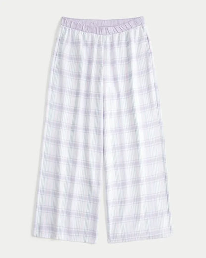Contrast Waist Baggy Flannel Pants