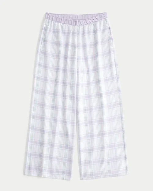 Contrast Waist Baggy Flannel Pants