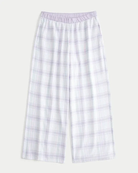 Contrast Waist Baggy Flannel Pants