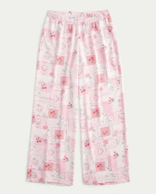 Patchwork Pattern Wide-Leg Pants