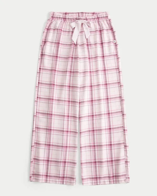 Satin Tie Flannel Wide-Leg Pants