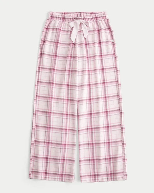 Satin Tie Flannel Wide-Leg Pants