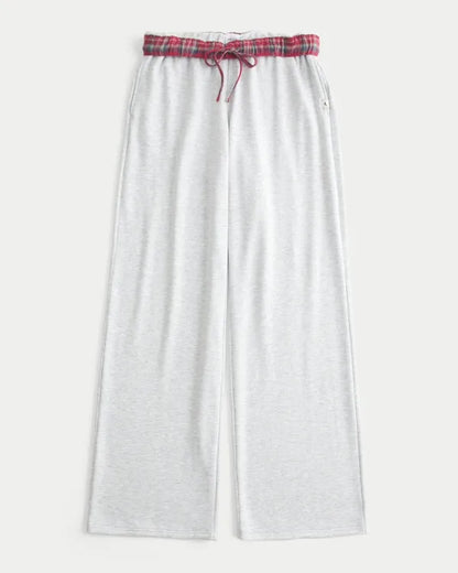 Flannel Foldover Waist Knit Wide-Leg Pants