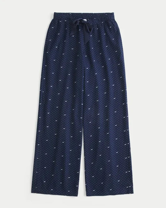 Flannel Satin Tie Wide-Leg Pants
