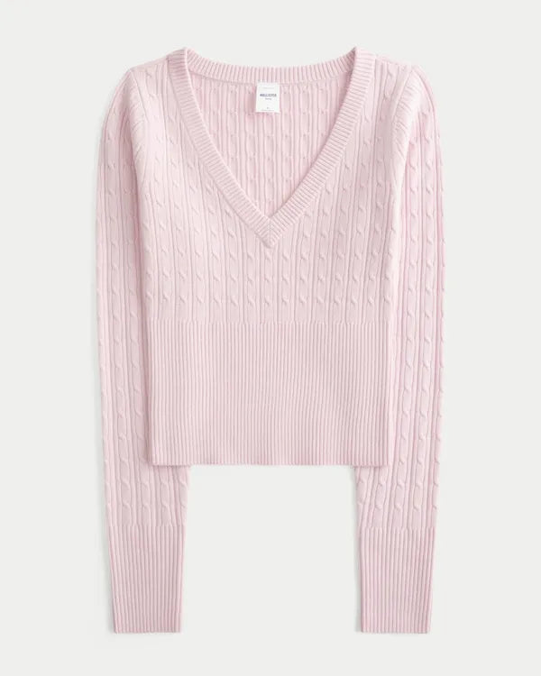 Cable-Knit V-Neck Sweater
