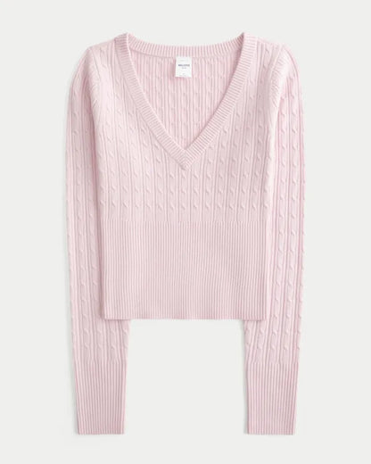 Cable-Knit V-Neck Sweater