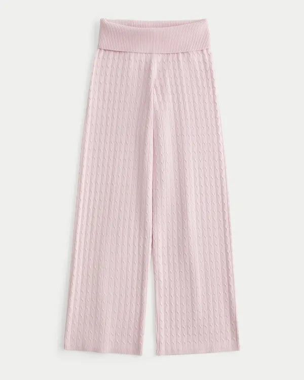 Foldover Waist Cable-Knit Sweater Pants