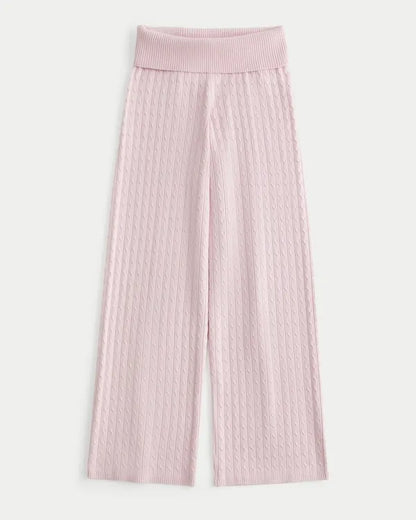 Foldover Waist Cable-Knit Sweater Pants