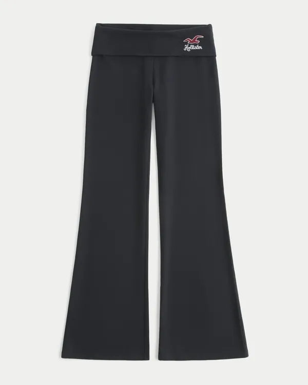 Knit Foldover Waist Logo Flare Pants