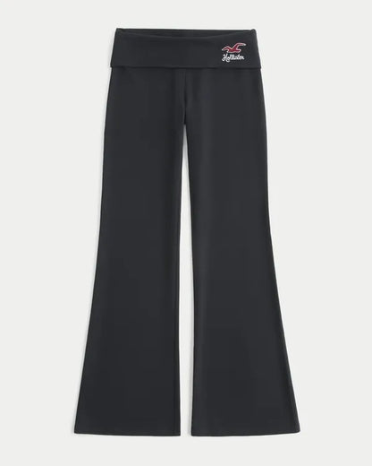 Knit Foldover Waist Logo Flare Pants