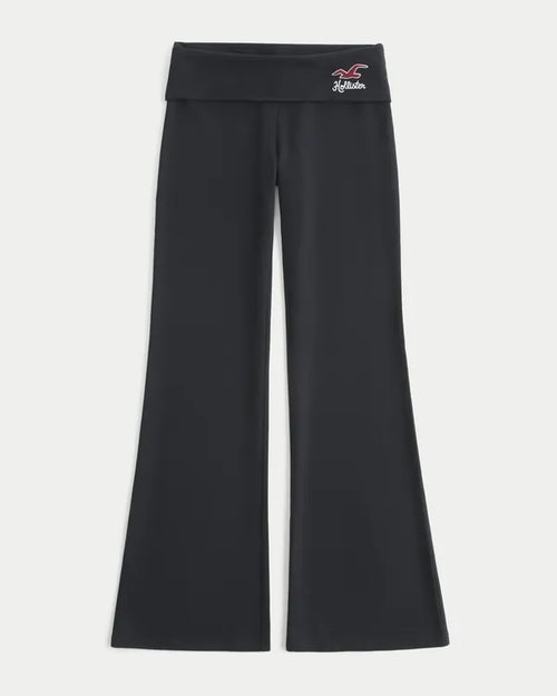Knit Foldover Waist Logo Flare Pants
