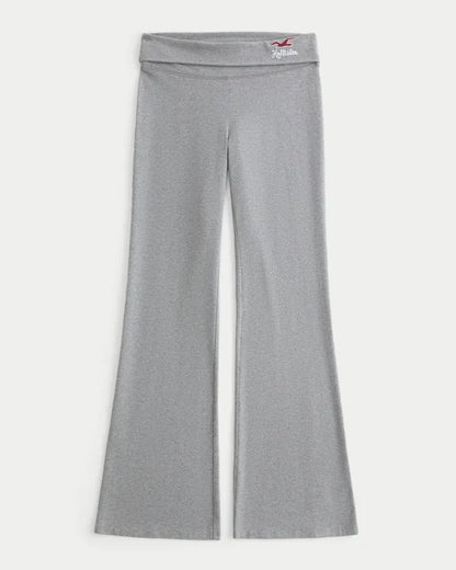 Knit Foldover Waist Logo Flare Pants