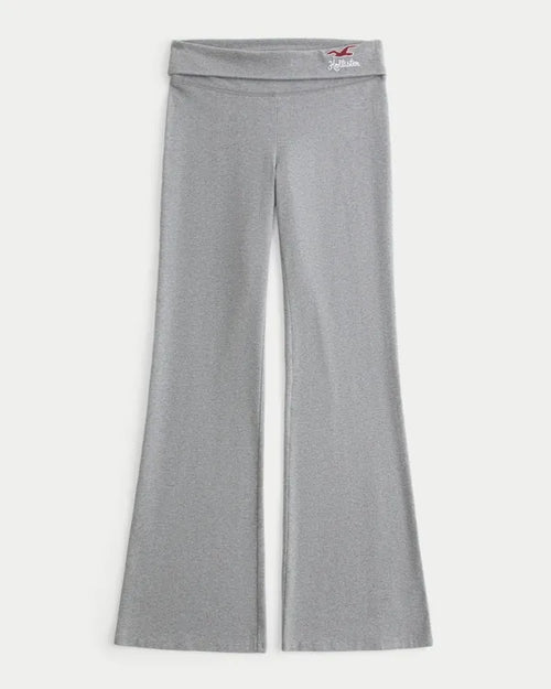 Knit Foldover Waist Logo Flare Pants
