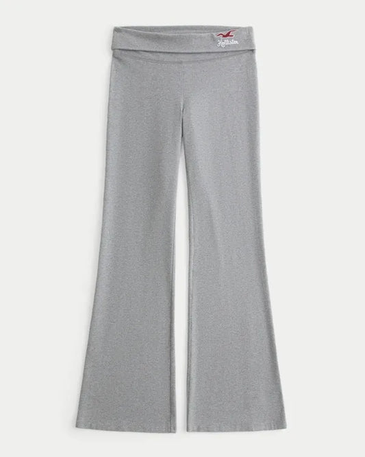 Knit Foldover Waist Logo Flare Pants