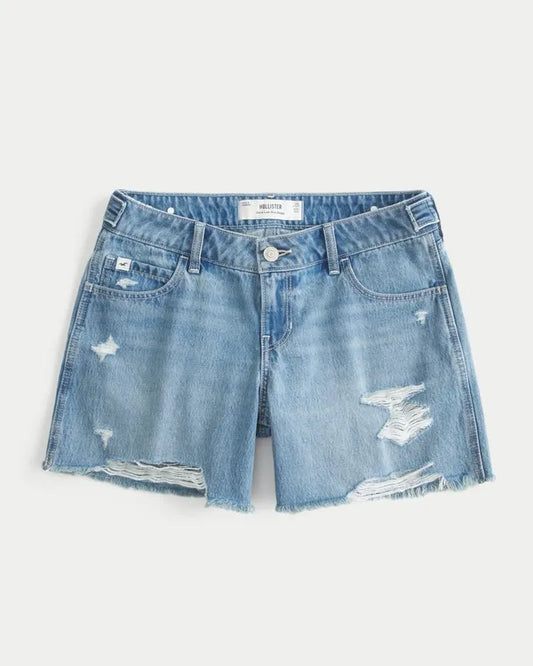 Hollister Andi Adjustable Ultra Low-Rise Ripped Baggy Jean Shorts