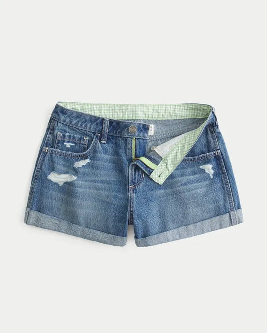 High-Rise Distressed Mini Jean Shorts