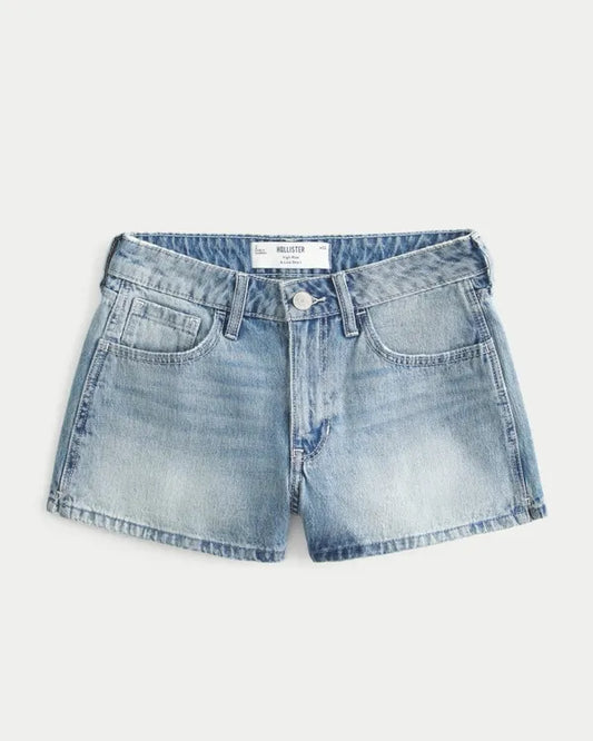 High-Rise Medium Wash Denim A-Line Shorts