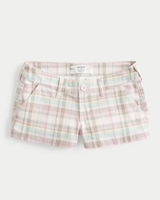 Ultra Low-Rise Twill Plaid Shortie Shorts