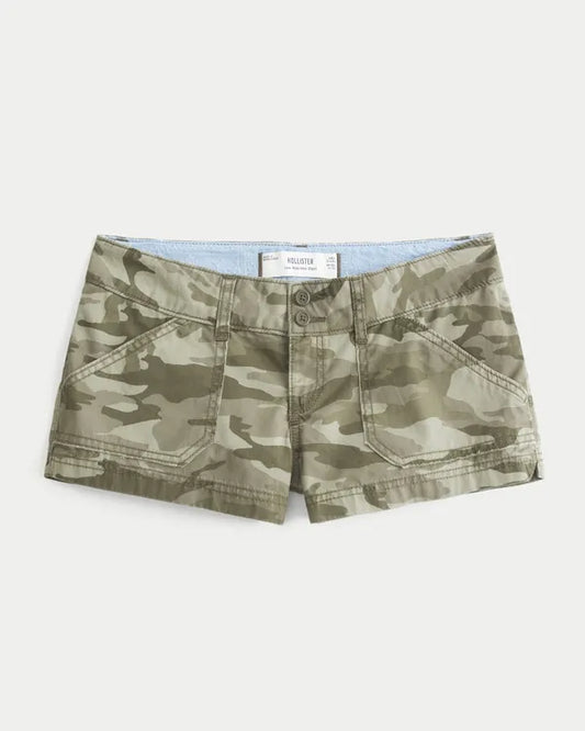 Low-Rise Camo Poplin Mini Shorts