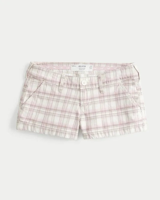 Ultra Low-Rise Plaid Twill Shortie Shorts