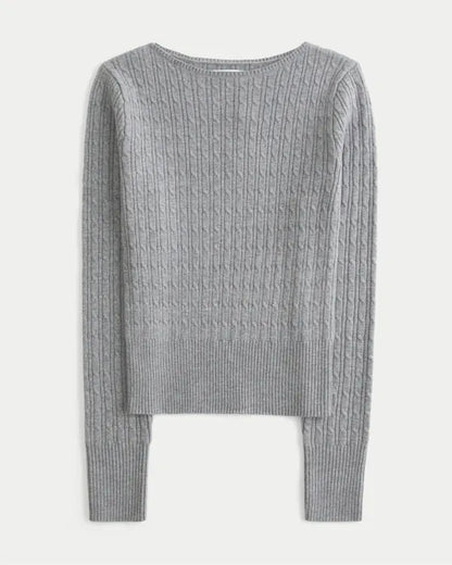 Cable-Knit Slash-Neck Sweater