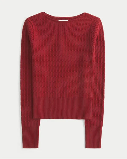 Cable-Knit Slash-Neck Sweater