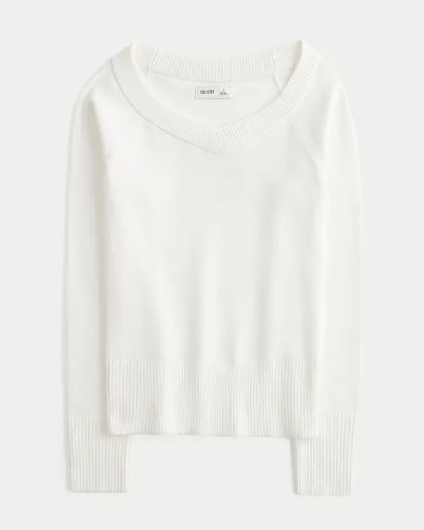 Wide V-Neck Raglan Sweater