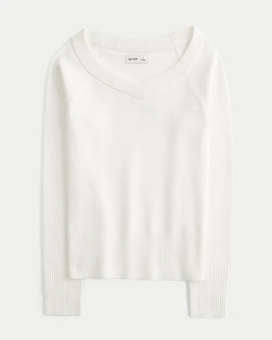 Wide V-Neck Raglan Sweater