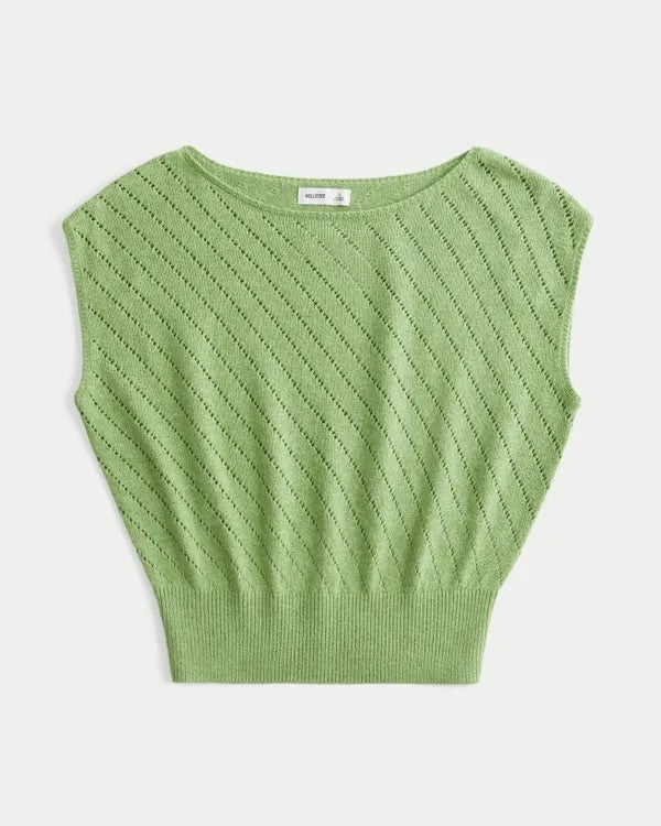 Banded Textural Cap Sleeve Sweater