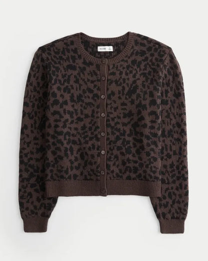 Easy Leopard Print Crew Cardigan