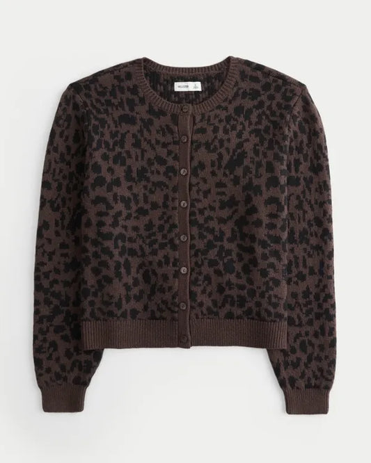Easy Leopard Print Crew Cardigan