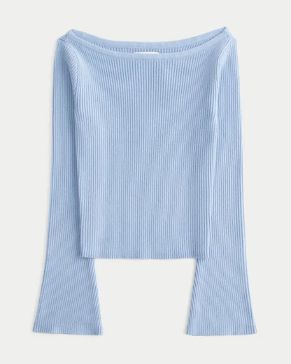 Slash-Neck Bell Sleeve Sweater