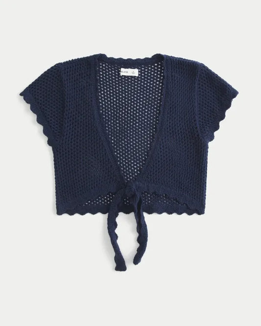 Open-Stitch Tie Front Shrug