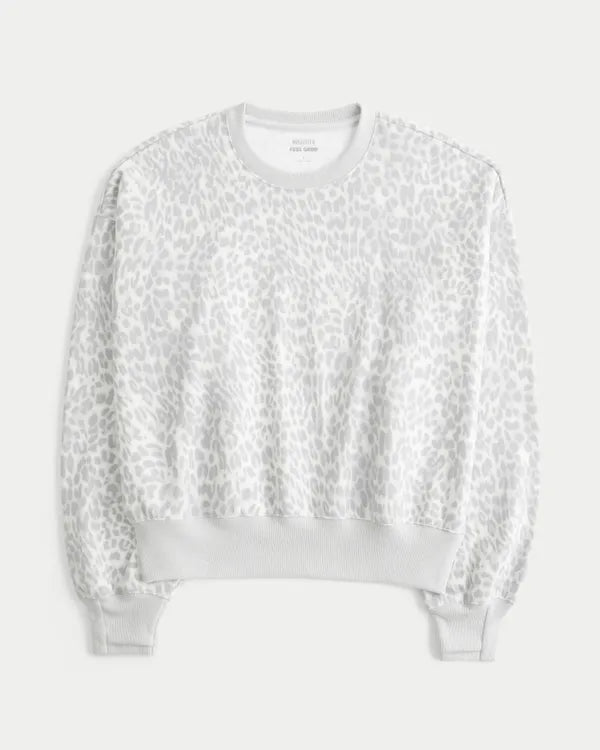 Hollister Feel Good Light Leopard Print Classic Crew Sweatshirt