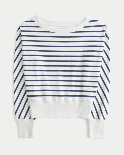 Banded Off-the-Shoulder Striped Sweatshirt