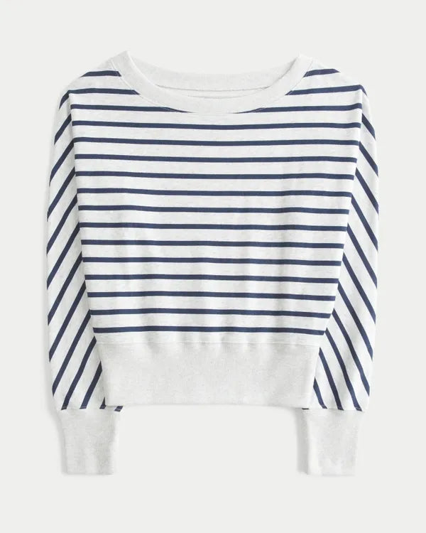 Banded Off-the-Shoulder Striped Sweatshirt