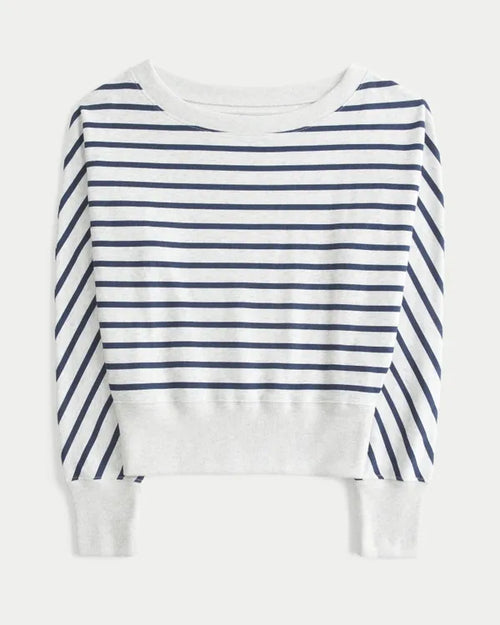 Banded Off-the-Shoulder Striped Sweatshirt