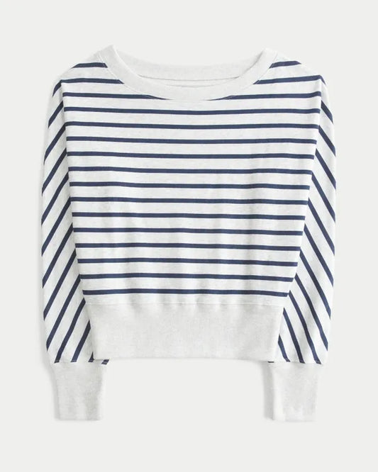 Banded Off-the-Shoulder Striped Sweatshirt