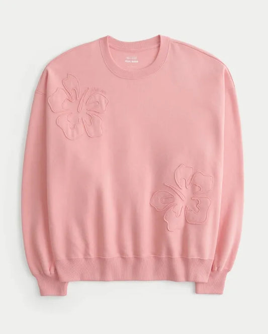 Hollister Feel Good Oversized Hibiscus Graphic Crew Sweatshirt