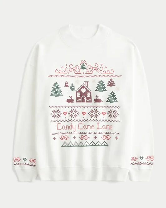 Hollister Feel Good Oversized Mock-Neck Puff Print Winter Graphic Sweatshirt